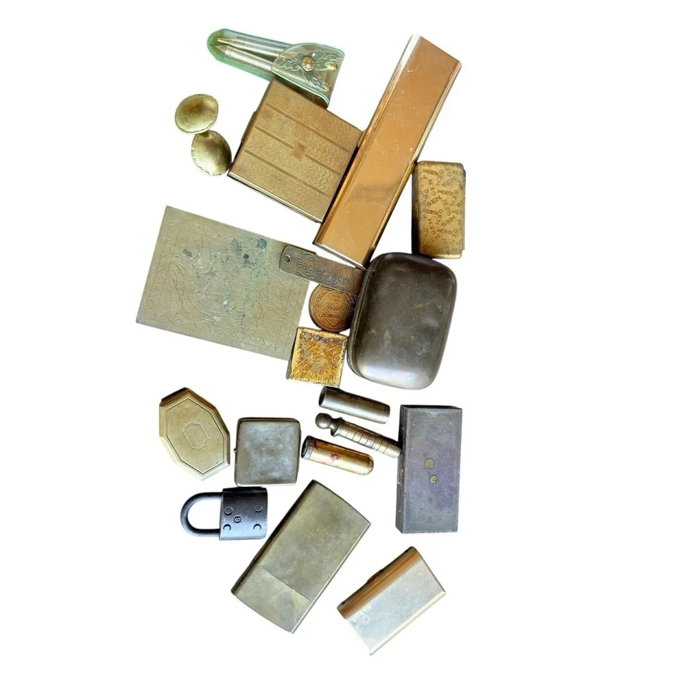 Vintage Brass Metal Cases & Accessories Lot MCM Estate